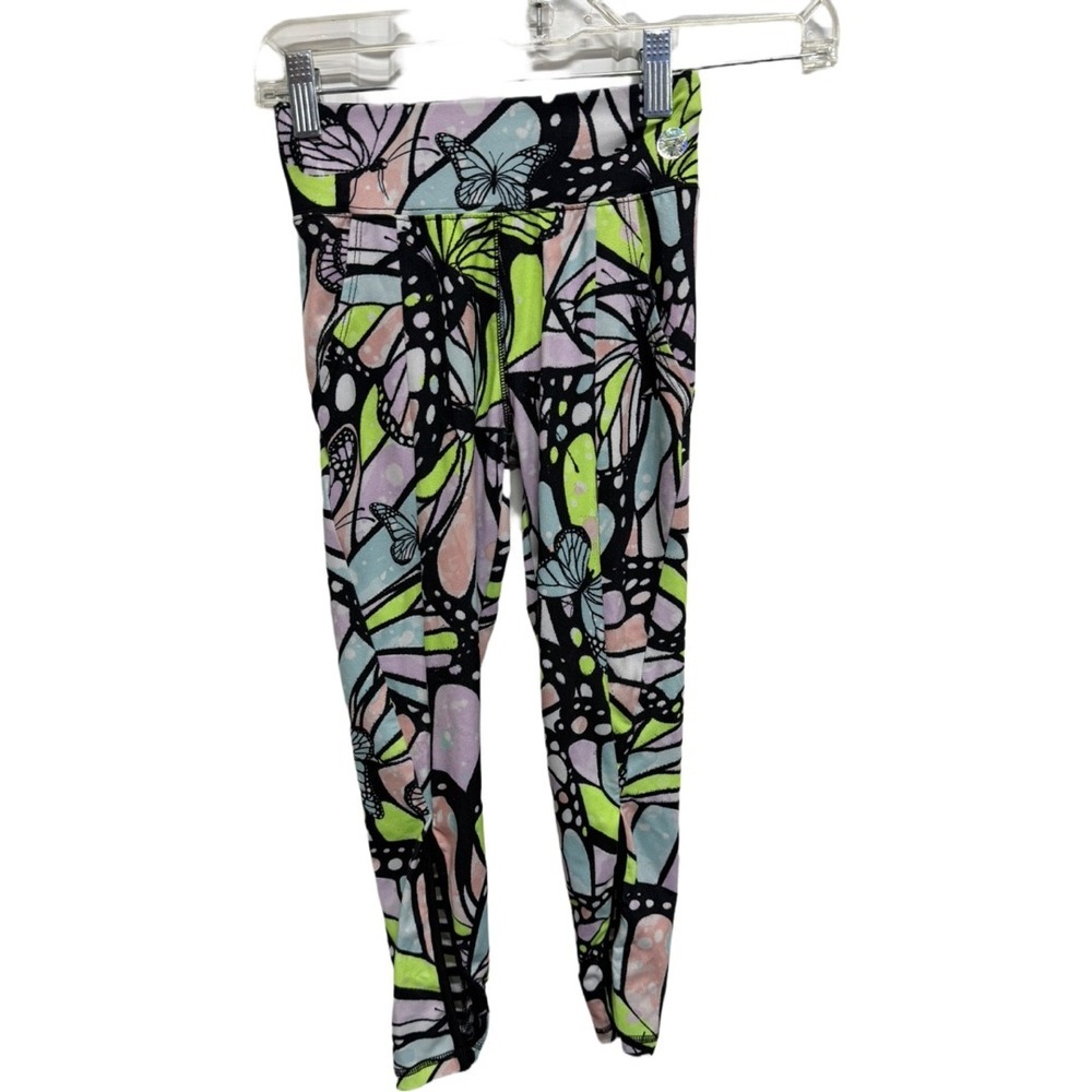 Justice Girls Butterfly Print Leggings Size S Colorful Stretch Athleisure Yoga